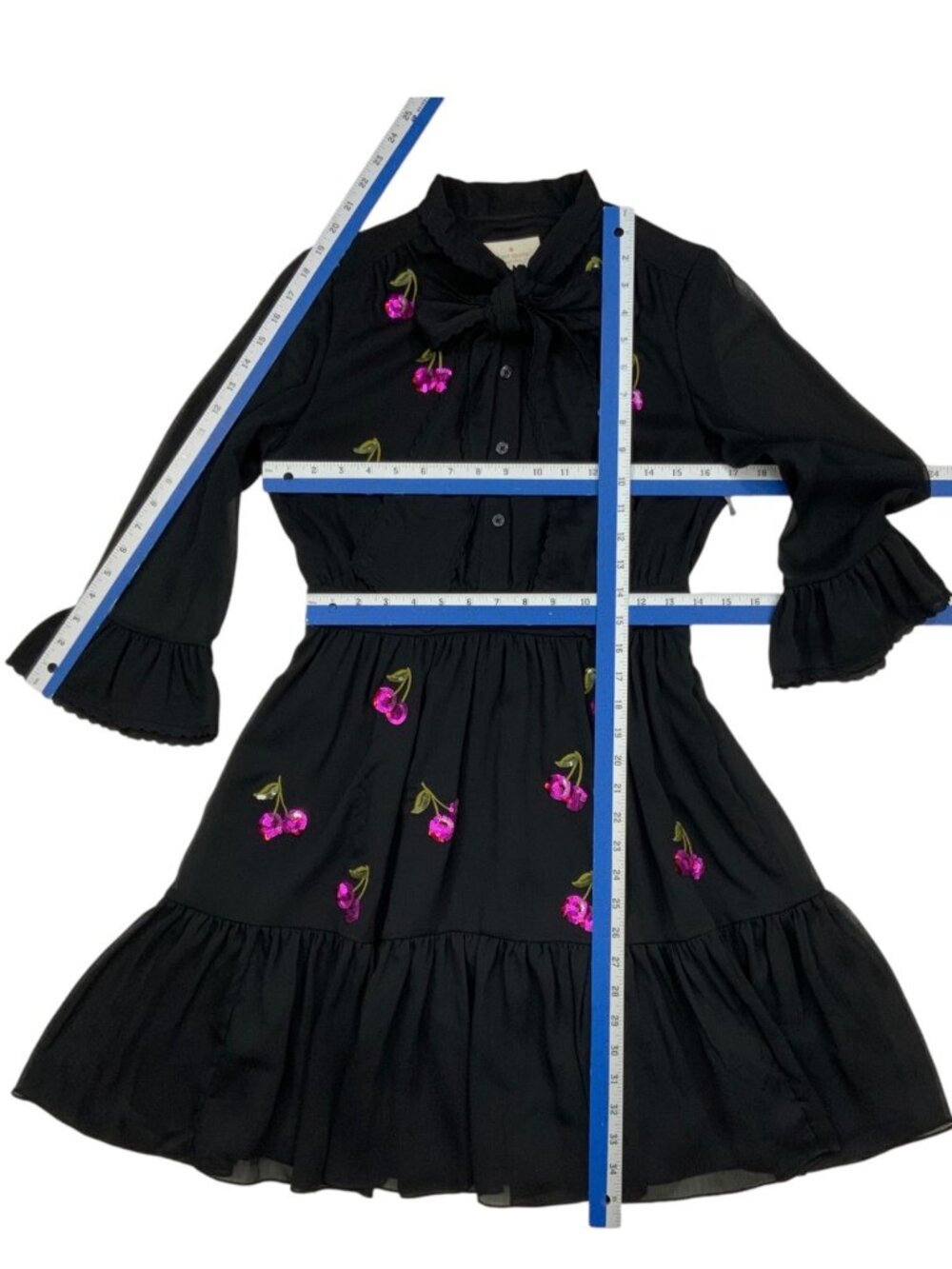 Kate Spade Sequins Cherries Shirtdress 4 Black Mini - Picture 9 of 16